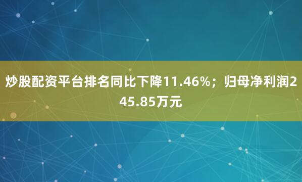 炒股配资平台排名同比下降11.46%；归母净利润245.85万元